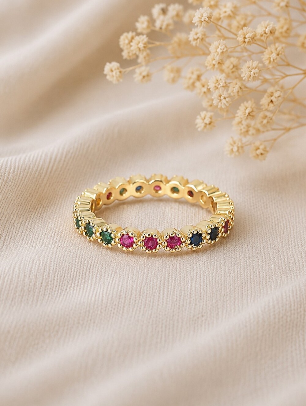 Gold Multicolor Gemstone Eternity Band